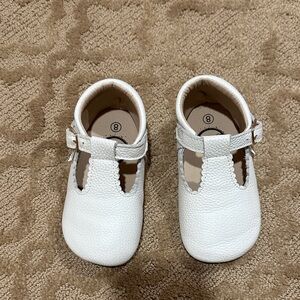 Little Love Bug White Leather T Strap